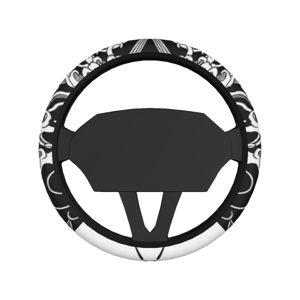 Monochrome Wave Art Steering wheel cover
