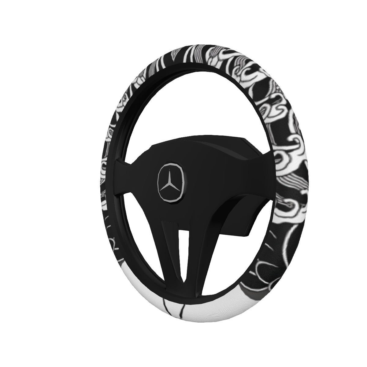 Monochrome Wave Art Steering wheel cover