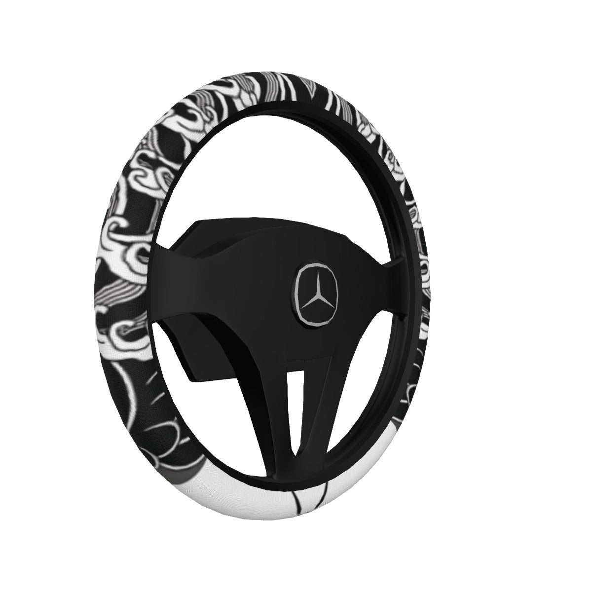 Monochrome Wave Art Steering wheel cover
